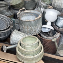 孤品集合--美式乡村风庭院装饰复古马口铁艺花桶花园园艺花器花盆