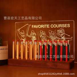 木制高尔夫铅笔展示架亚克力配件发光铅笔存放架学生铅笔整理架