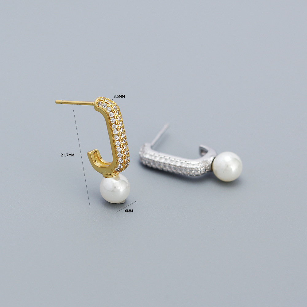 7g Weight Electroplating Gold Plating Process 1 Pair 925 Sterling Silver Zircon Geometric Earrings