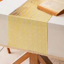 新款镜面亮片格子桌旗派对桌旗婚礼宴会欧式轻奢满天星迪斯科桌旗