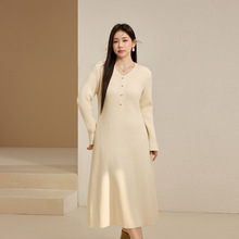 【轻熟V领毛织连衣裙】纤莉秀大码女装显瘦打底裙胖mm2025冬新款