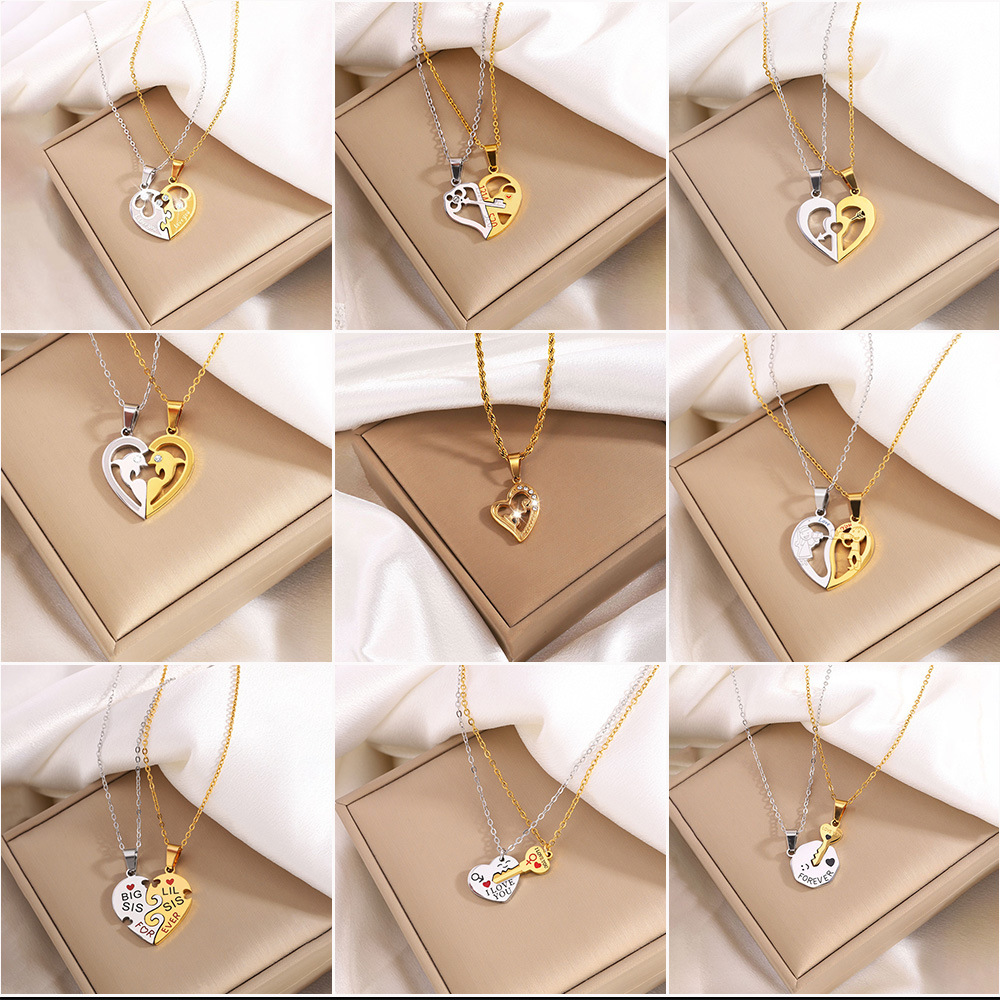 Collar de acero de titanio con diseño de llave de doble corazón para mujer, collar de alta gama, collar de lujo ligero de nicho, superventas transfronterizo, cadena para clavícula.