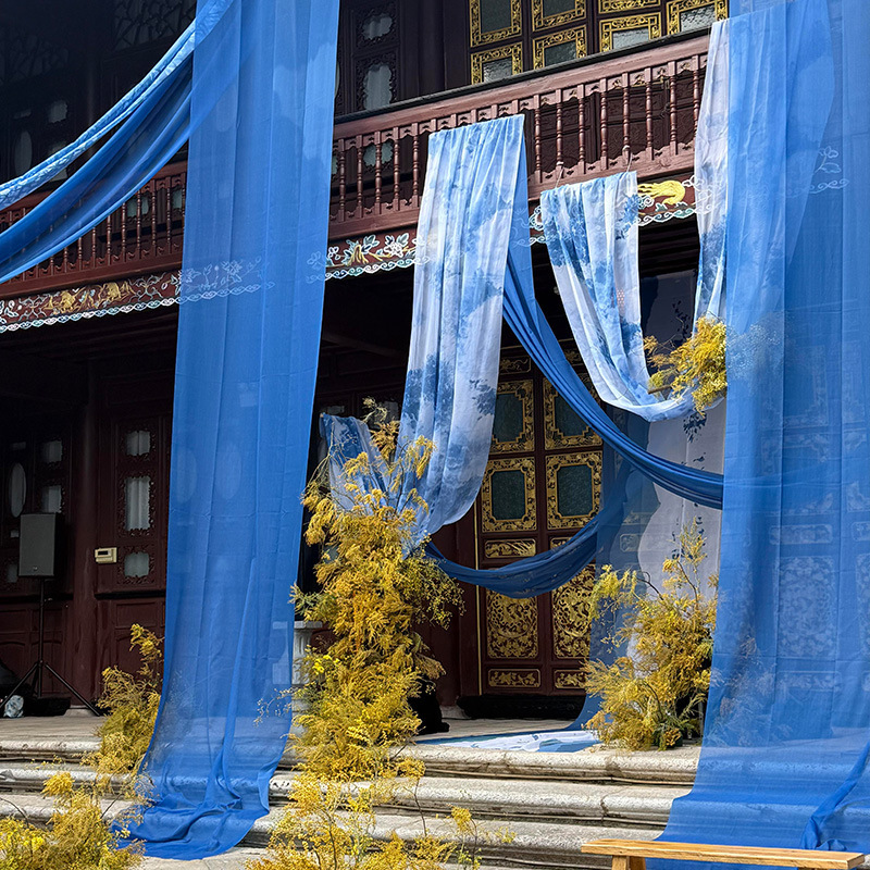 水彩色渐变半透纱夏季装饰纱天花板遮丑吊顶纱布幔水墨纱古风挂布|undefined