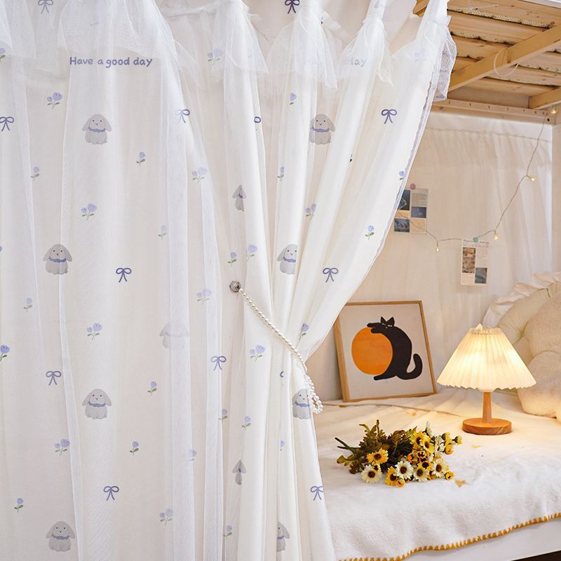 Dormitory Bed Curtain with Gauze Integrated Curtain Dormitory Fairy Bunk Bed Privacy Blackout Curtain Princess Style Thin Bed Curtain