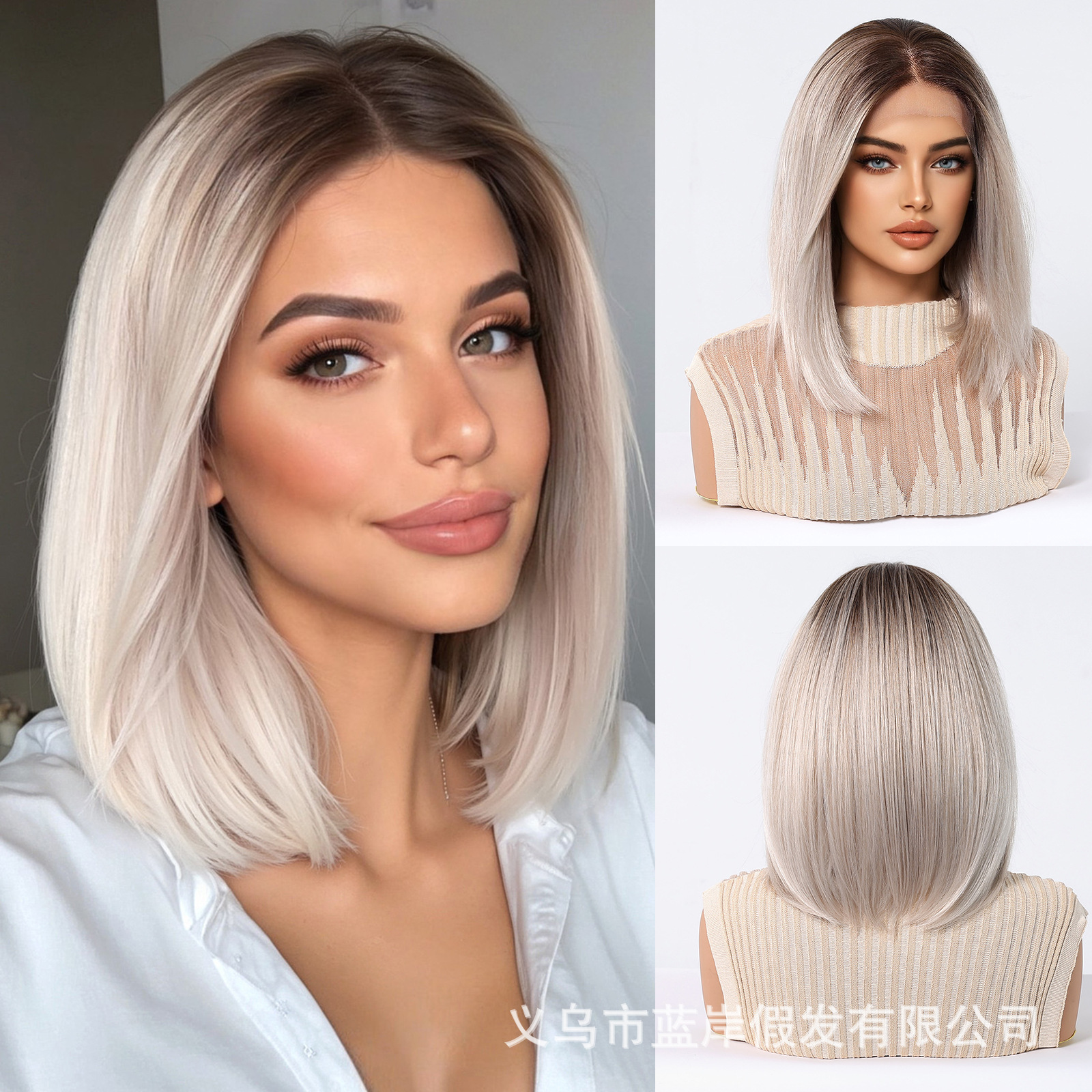 Nuevo producto transfronterizo 13*6 peluca de encaje de área grande verano negro cabello corto esponjoso natural cubierta de cabeza Bobo