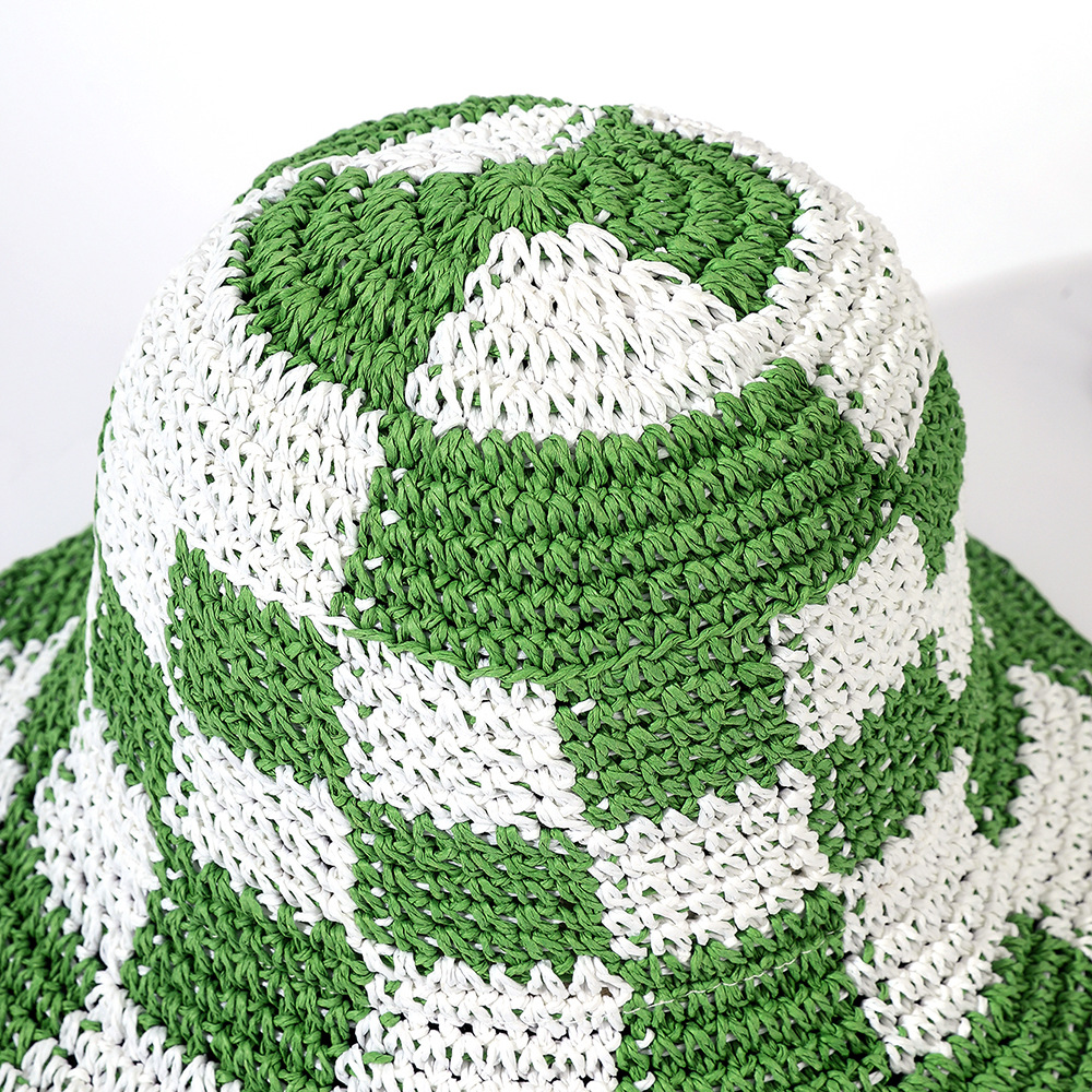 Sombrero de paja francés de verano a prueba de sol playa tablero de ajedrezado