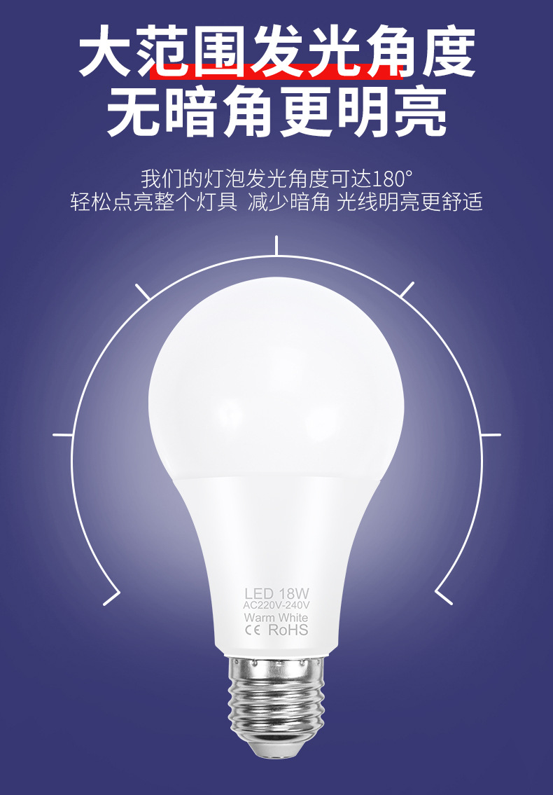 谦润照明灯泡led节能球泡灯e27夜市地摊灯家用照明室内高亮塑包铝详情5