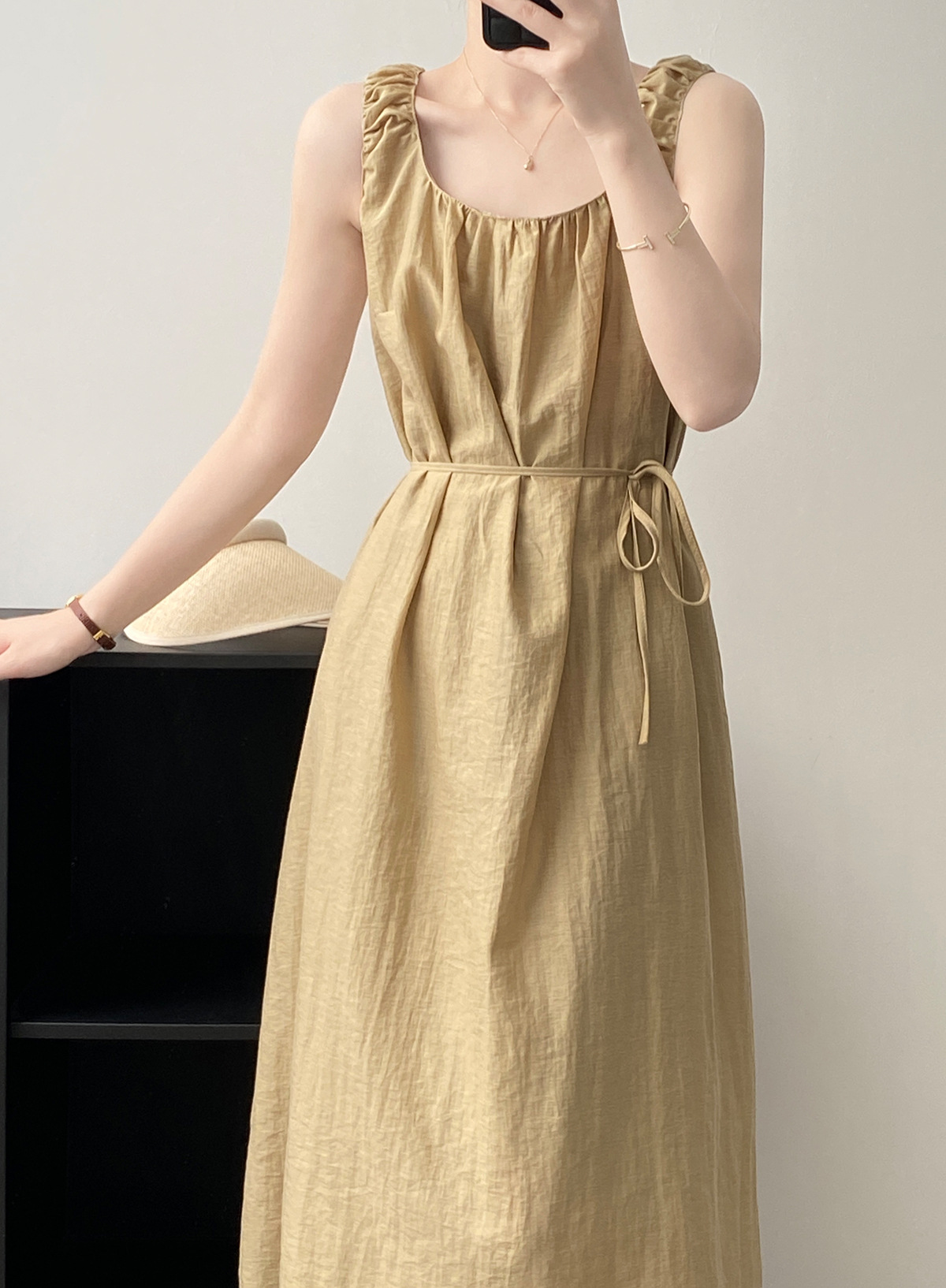 Design Sleeveless Dress Summer Lace up U Neck Backless Mid Length Vest Dress