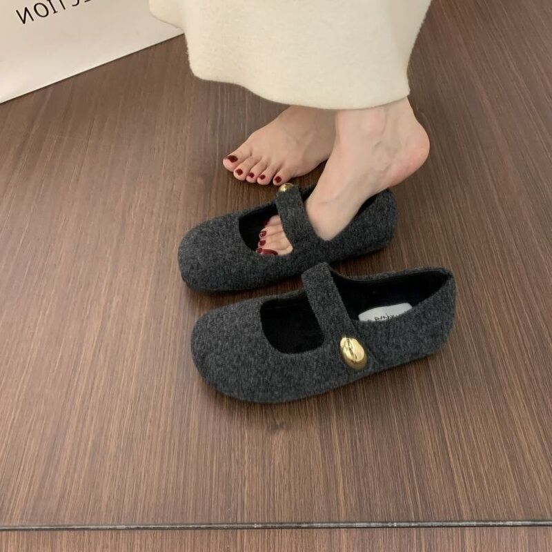 Retro Evening Style Gray Felt One-Strap Round-Toe Mary Jane Shoes Versatile Height-Increasing Thick-Soled Felt Birkenstock Shoes Retro Evening Style Gray Felt One-Strap Round-Toe Mary Jane Shoes Versatile Height-Increasing Thick-Soled Felt Birkenstock Shoes