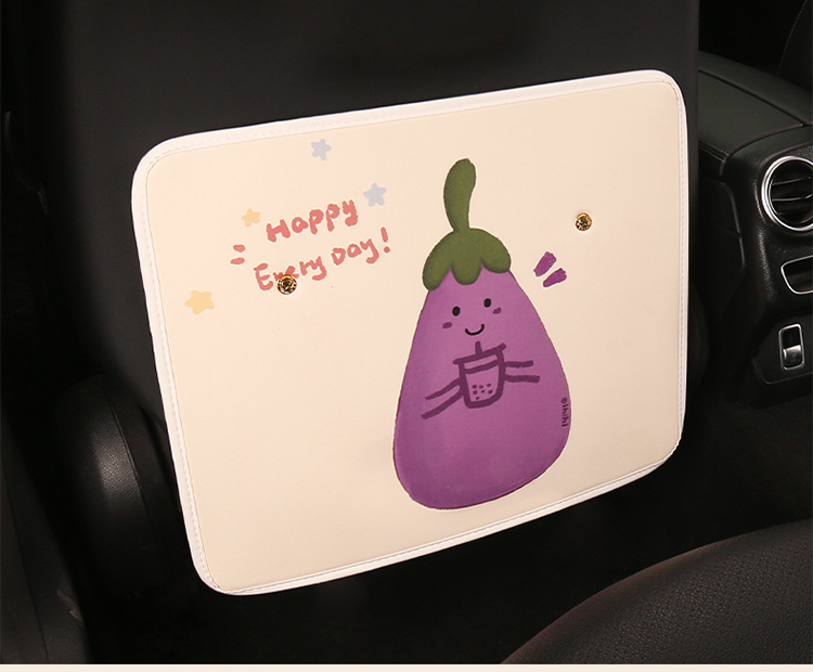 Cartoon Eggplant Leather Printed Car Anti-Kick Pad Car Seat Back Anti-Dirty Protective Pad Car Rear Seat Anti-Kick Pad for Women