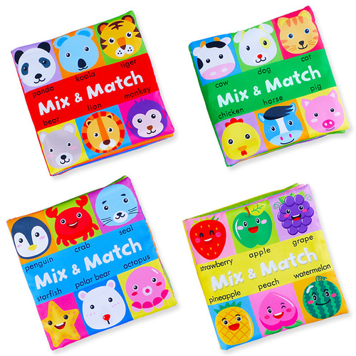 Funnyzoo animal character face matching cloth book baby early education cognitive three-dimensional cloth book rattle toy cloth book