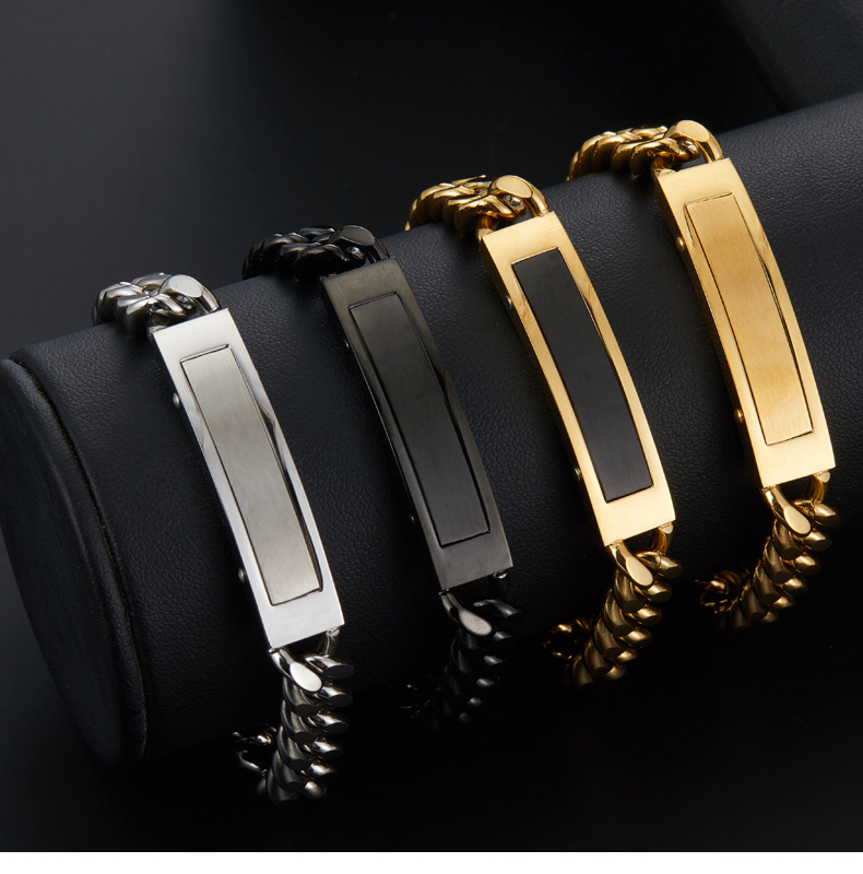 304 Stainless Steel Material Hip-Hop Customization Laser Engraving Solid Color 304 Stainless Steel Plating Men's Bracelets Men's Chain Bracelets