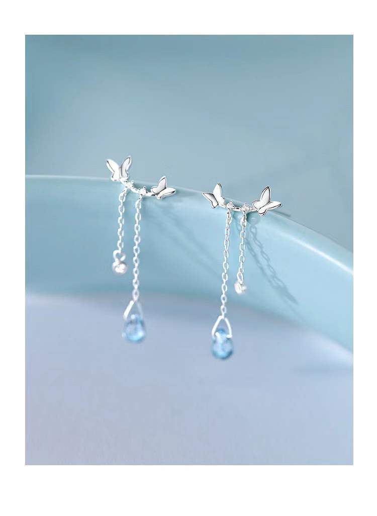 Drop Earrings Classification 1 Pair 925 Sterling Silver Glass Butterfly Drop Earrings