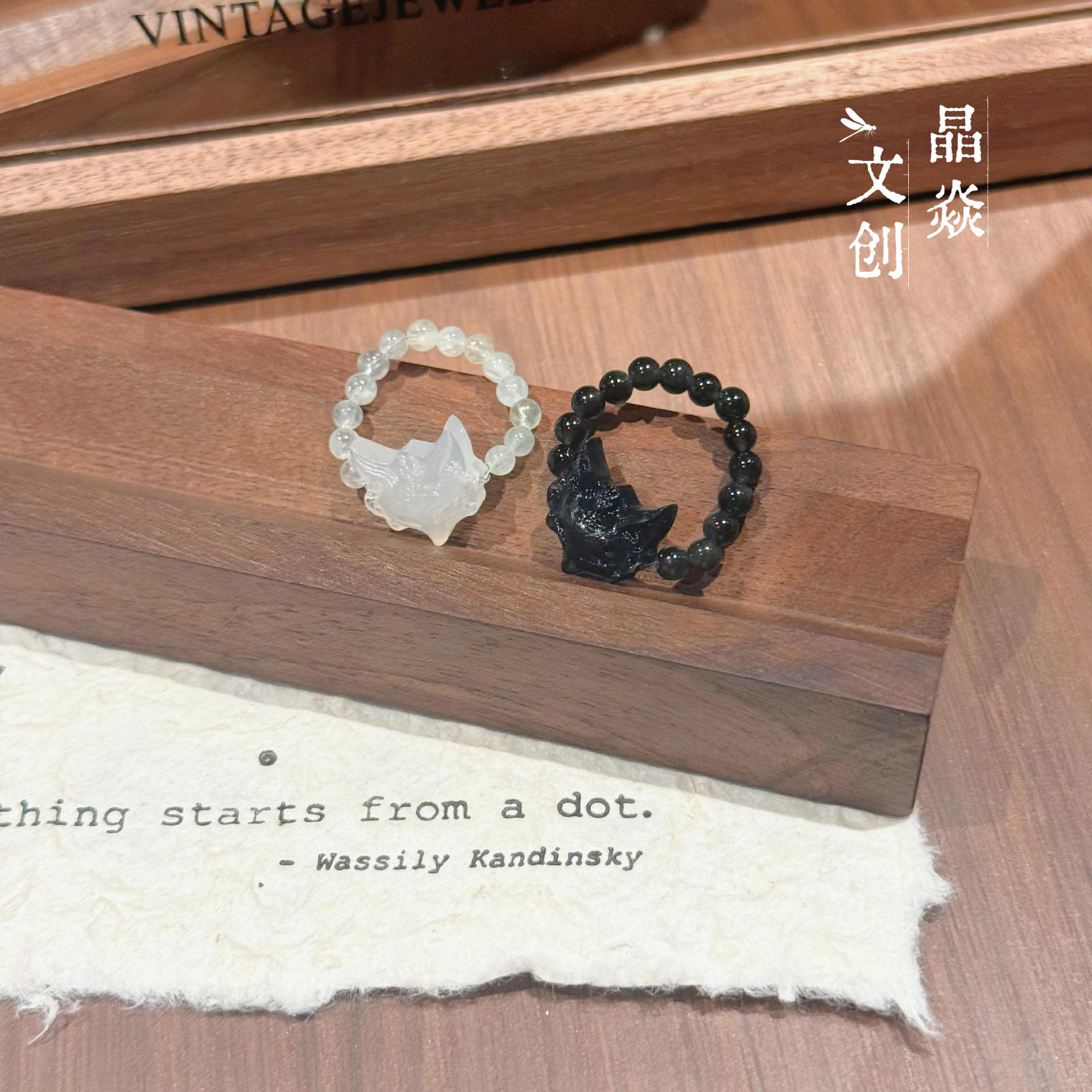 Original design grape stone jadeite natural crystal fox mask carving versatile fashionable new Chinese style ring for women