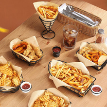 现货 长方形美式餐饮炸篮薄饼架迷你薯条篮圆形方形铁艺点心篮