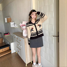 北欧费尔岛风格【榛子小狗】羊毛编织提花复古针织开衫女早秋上新