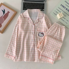 甜美可爱云朵棉睡衣女长袖长裤春秋季高级格子学生外穿家居服套装