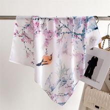 70cm小方巾仿真丝丝巾头巾春夏花鸟共舞印花围脖围巾职业百搭领巾