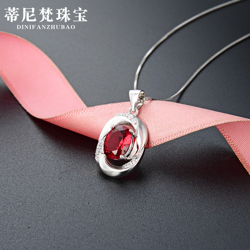 Collar ovalado de Diamantes Rojos accesorios collar de cadena de clavícula de moda para mujer collar de circón de plata s925 de estilo coreano para mujer