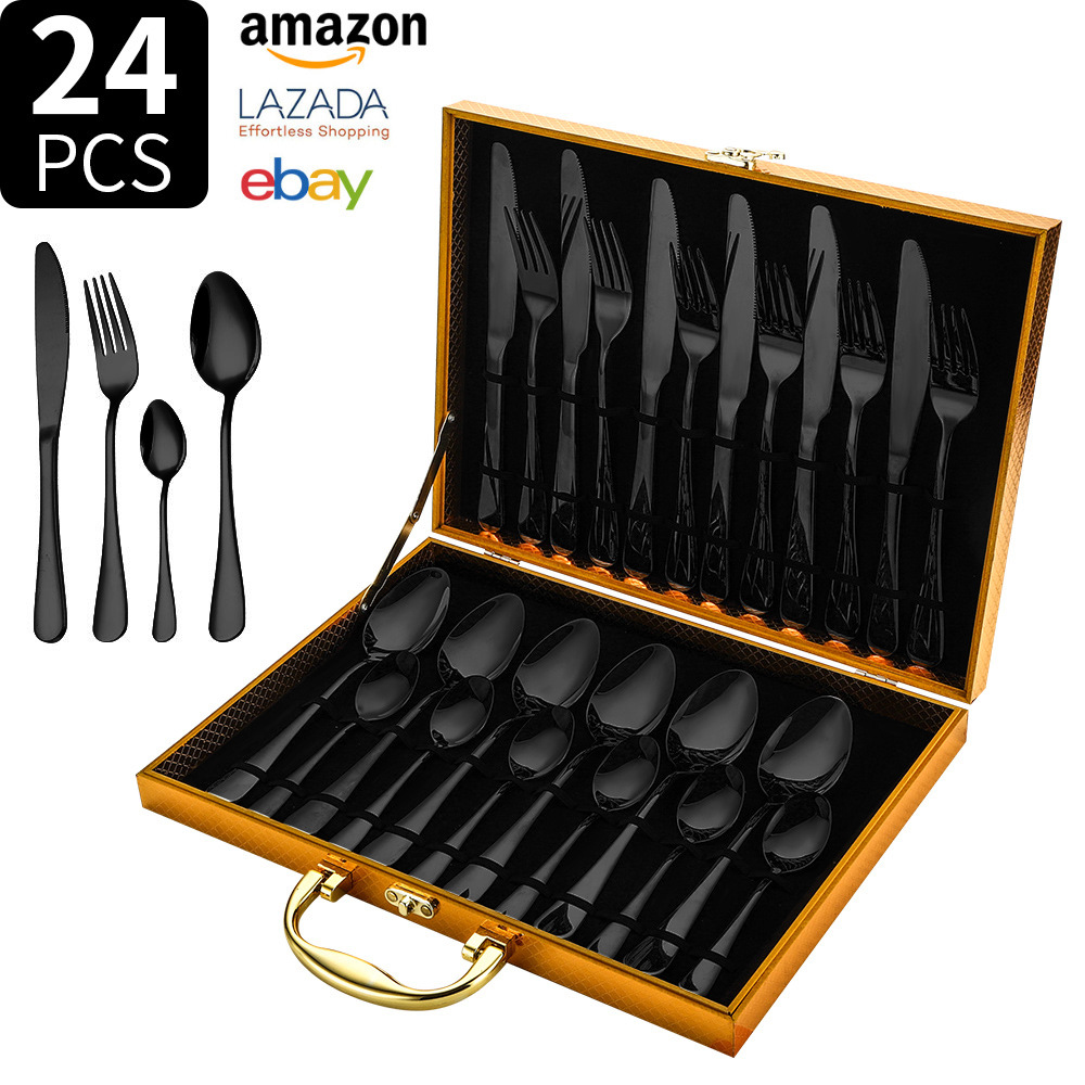Juego de vajilla de acero inoxidable Transfronterizo Amazon 1010 juego de 24 piezas de vajilla occidental bistec cuchillo tenedor cuchara juego de caja de regalo