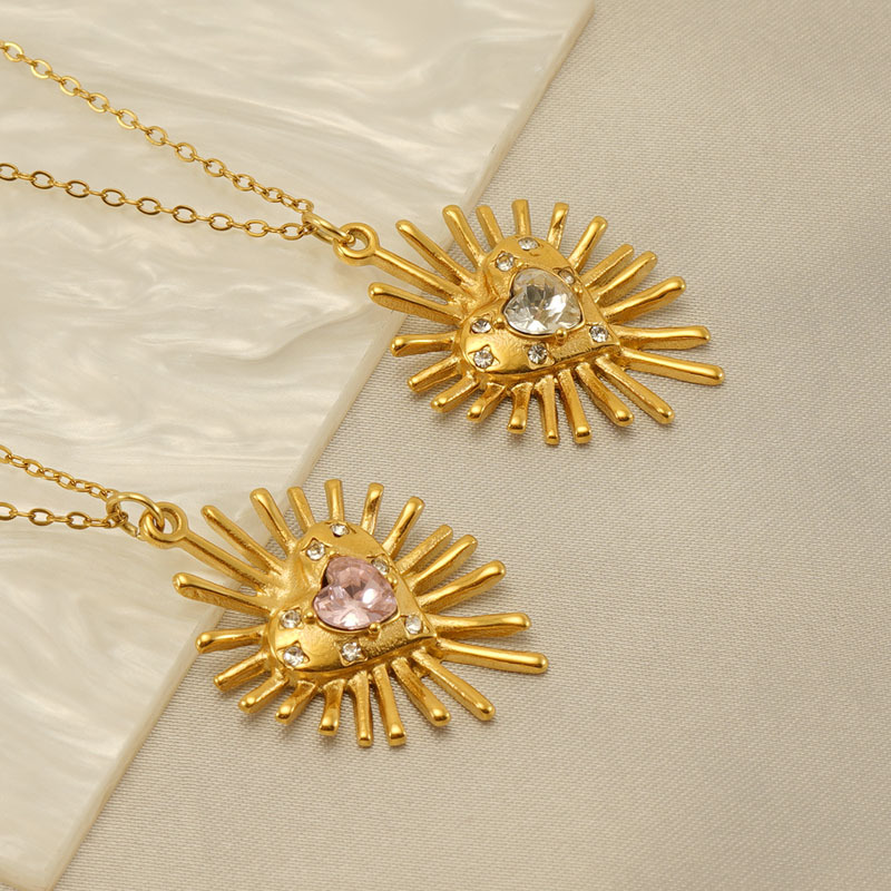 304 Stainless Steel Pendant Material Zircon Inlay Material Wholesale Jewelry IG Style Sweet Shiny Heart Shape 304 Stainless Steel Zircon 18K Gold Plated Inlay Pendant Necklace