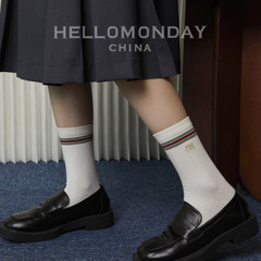 84331 Ordinary Person Studio Women's Thin Crew Socks with Personalized Embroidery, White Cotton Socks, Moisture-Wicking and Breathable, Autumn