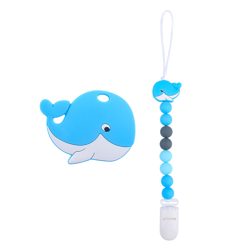 Suministros para bebés de silicona ballena mordedor chupete traje bebé de silicona chupete clip Amazon cadena anti-caída Nuevo