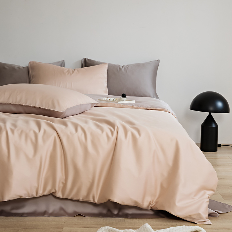 2025 verano fresco juego de cuatro piezas de Tiansi de lujo ligero de alta calidad ropa de cama de seda de hielo cubierta de edredón sedosa ropa de cama desnuda