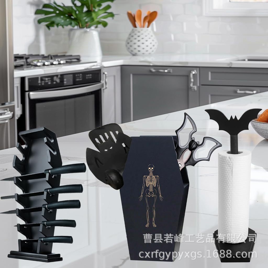 木质万圣节收纳架厨房餐具刀叉收纳架厨房刀具置物架餐具盒纸巾架