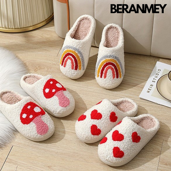 Winter Thickened Fleece Cotton Slippers for Women, Closed-Toe, Non-Slip, Indoor Home Warm Slippers, Cute Cartoon Couple Style