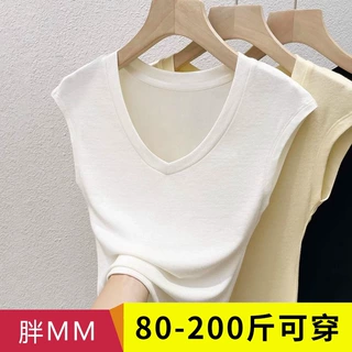 莫代尔v领短袖t恤女2025夏季小飞袖正肩皮肤衣薄款显瘦面膜t上衣
