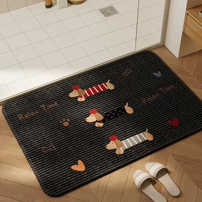 Linen Cartoon Print Rug, Avtomobil döşəmə paspasları - diatom-mud-black-stripes-star-dachshund-covered-40cm60cm