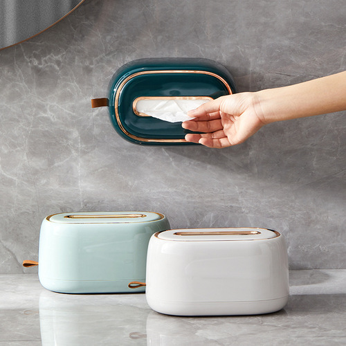 Self-designed light luxury desktop wall spring tissue box wall-mounted punch-free tissue storage box cross-border