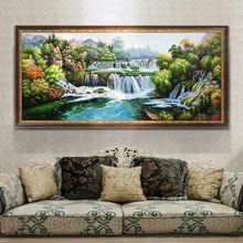 手绘油画欧式客厅装饰画山水风景画现代天鹅湖大树沙发背景墙挂画