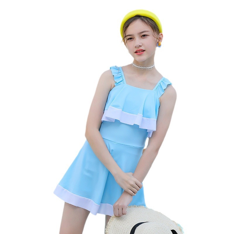 Traje de baño para niños niñas medianas y grandes de una pieza para niños estilo occidental Sling adelgazante falda Boxer traje de baño de aguas termales fábrica al por mayor