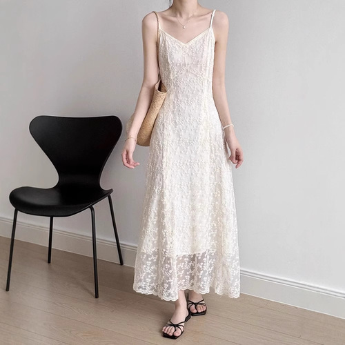 Sweet and Spicy Girl Lace Tank Top Dress, Summer 2025 New Model, Waist Cinching A-Line Slimming Gentle Flowy Long Dress