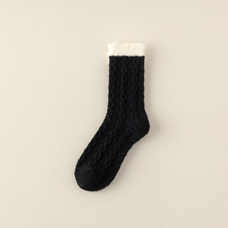 Chaussettes mi-tubes en velours australien, chaussettes épaisses et chaudes pour femmes, chaussettes de sol d'hiver, chaussettes à poils de couleur Maillard, chaussettes chaudes en serviette_voghion.com