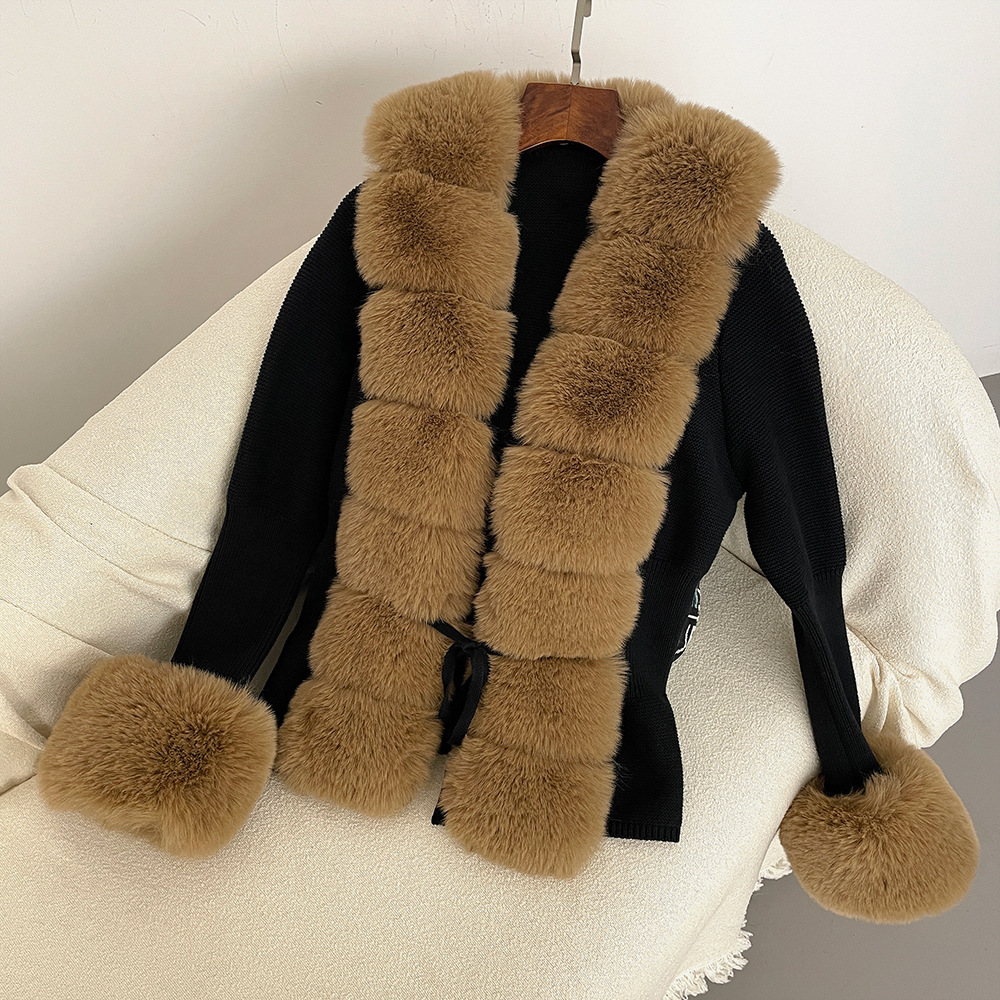 Vêtements pour femmes vente chaude automne et hiver nouveau pull tricoté pour femme fourrure de renard patte de boutonnage poignets pull tricoté amovible_voghion.com