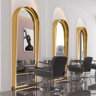 Barber shop mirror hair salon dedicated Internet-famous high-end perm hair salon mirror table hair cutting mirror with light double-sided floor mirror