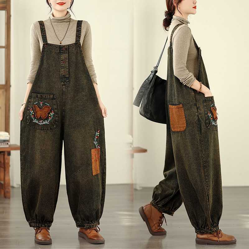 Autumn denim retro ethnic suspenders