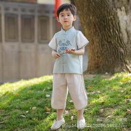 童装儿童唐装夏男童中国风刺绣汉服两件套宝宝周岁礼物学生表演服