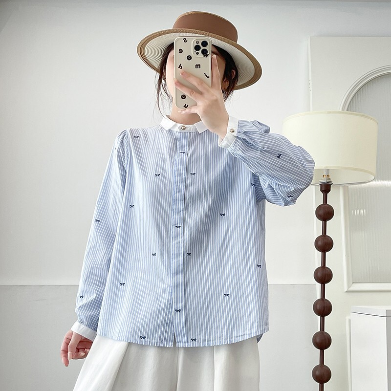 Selected Blue and White Striped Long-Sleeved Shirts for Women, Elegant, Intellectual, Casual, Versatile, Everyday Commuting, Pure Cotton Loose-Fitting Shirts Selected Blue and White Striped Long-Sleeved Shirts for Women, Elegant, Intellectual, Casual, Versatile, Everyday Commuting, Pure Cotton Loose-Fitting Shirts