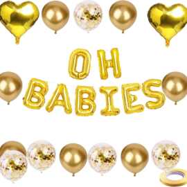 oh babies金色字母心形铝箔乳胶气球双胞胎性别揭晓派对装饰跨境