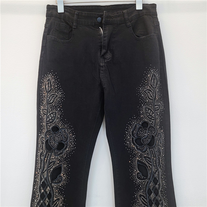Europa y los Estados Unidos de la nueva moda de la industria pesada calentada agujero bordado jeans feminino delgado pantalones de micro-laceramiento universal