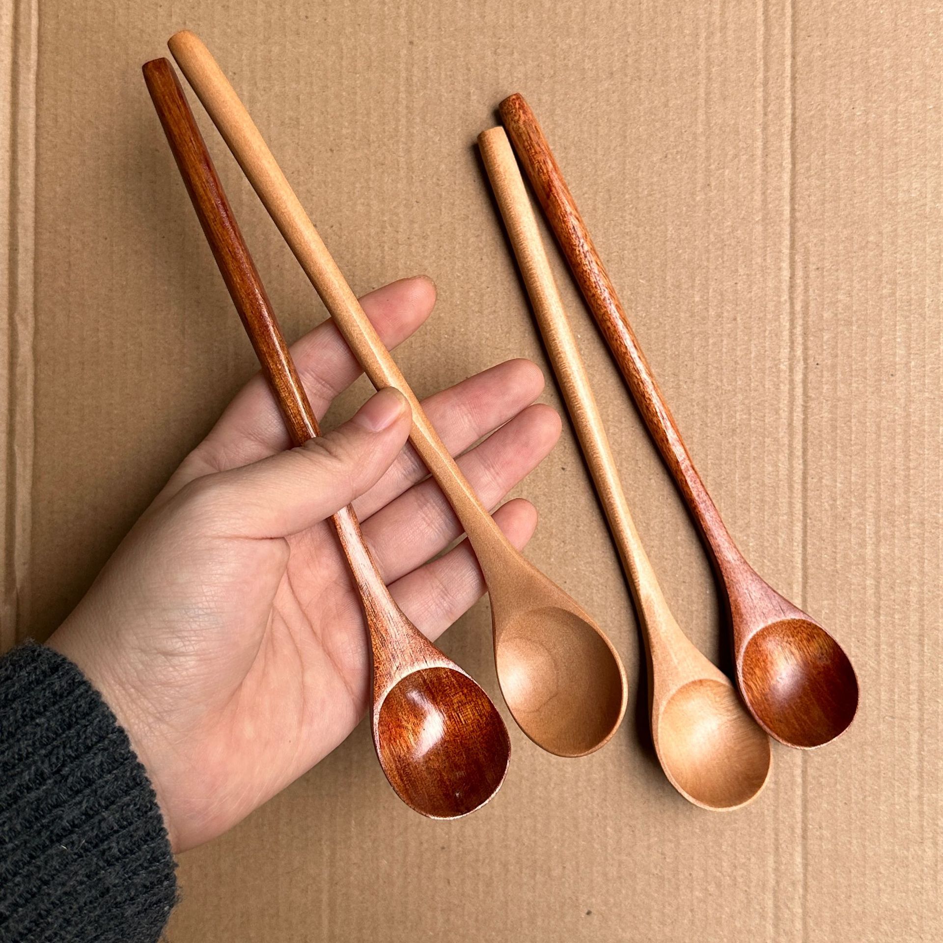 Yuanjin Bamboo Japanese Style 20*3CM Beech Honey Coffee Stirring Light Wood Color Round Handle Wooden Spoon_voghion.com