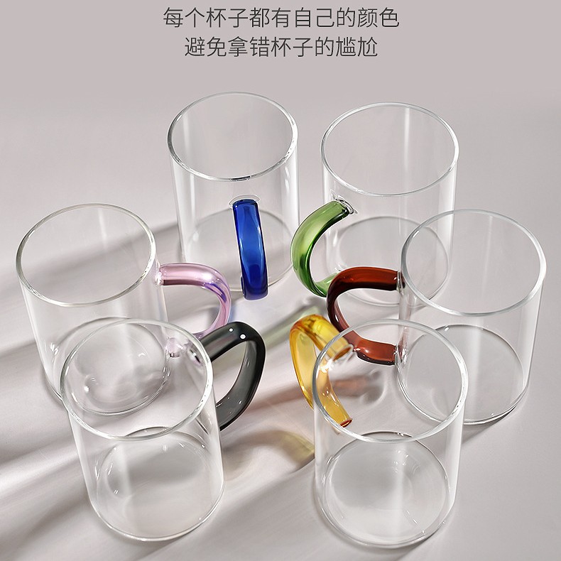 Manija de color taza de agua de una sola capa de alta borosilicona vidrio simple casero gran capacidad bebida de jugo taza de bebida fría