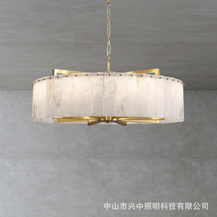 后现代轻奢进口天然云石吊灯全铜客厅餐厅灯圆形简约大气卧室灯具-阿里巴巴