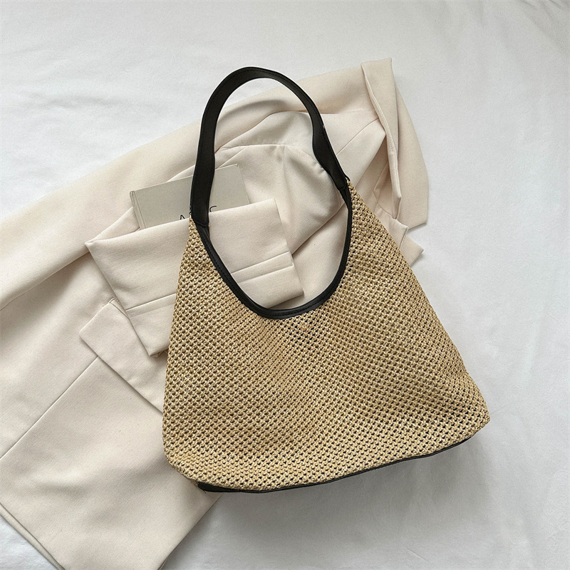 Bolso tejido de moda femenino 2023 nuevo bolso retro de moda bolso de paja bolso de hombro de gran capacidad de todo fósforo