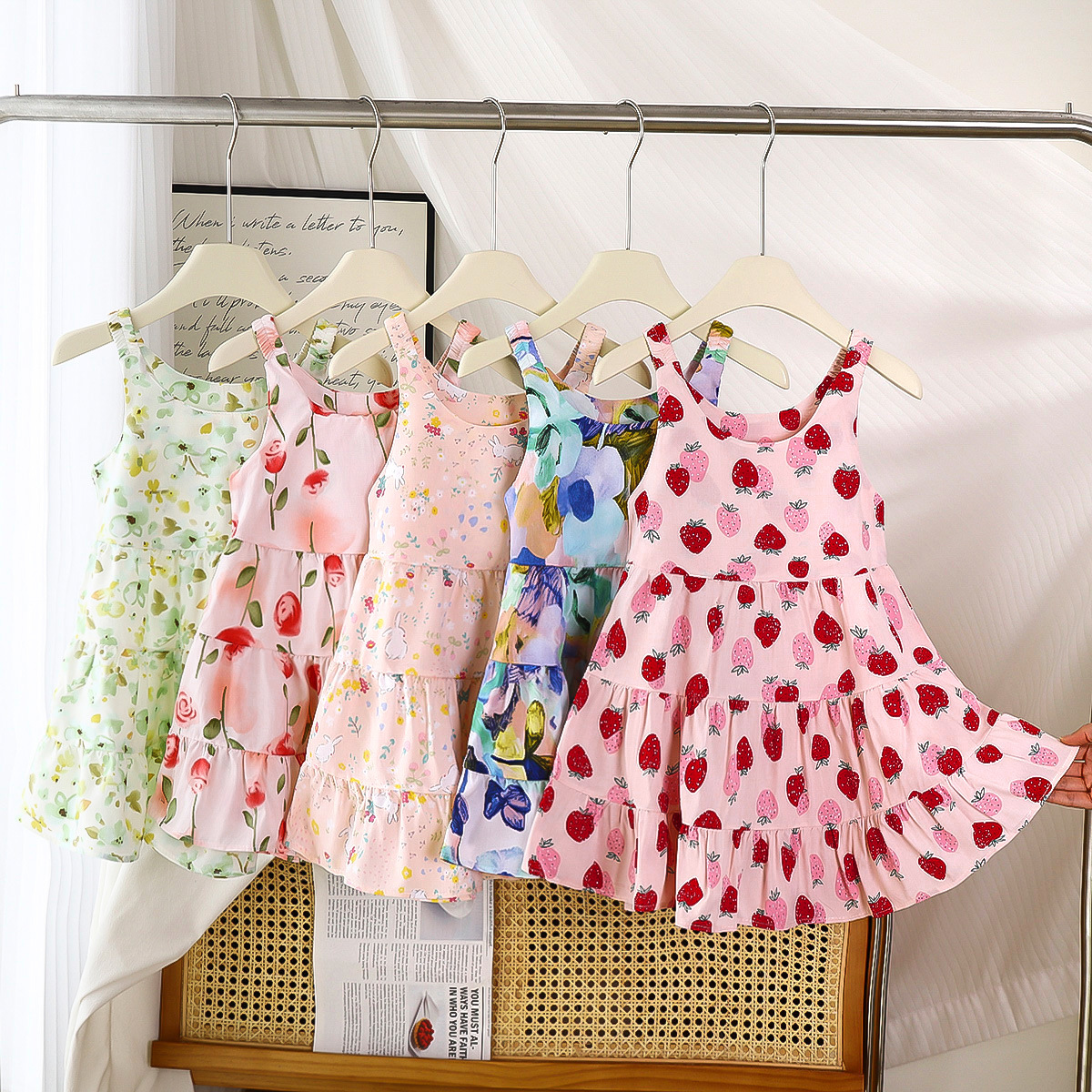 Summer girls cotton silk dress western style floral new princess skirt baby thin cake skirt wholesale