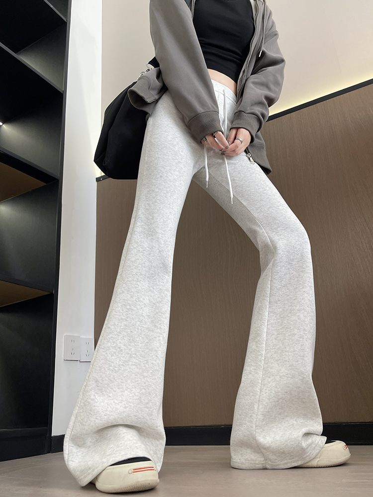 Weila pantalones deportivos mujeres primavera y otoño gente pequeña casual cintura alta adelgazante pantalones de guardia estadounidenses pantalones de herradura de trompeta negra